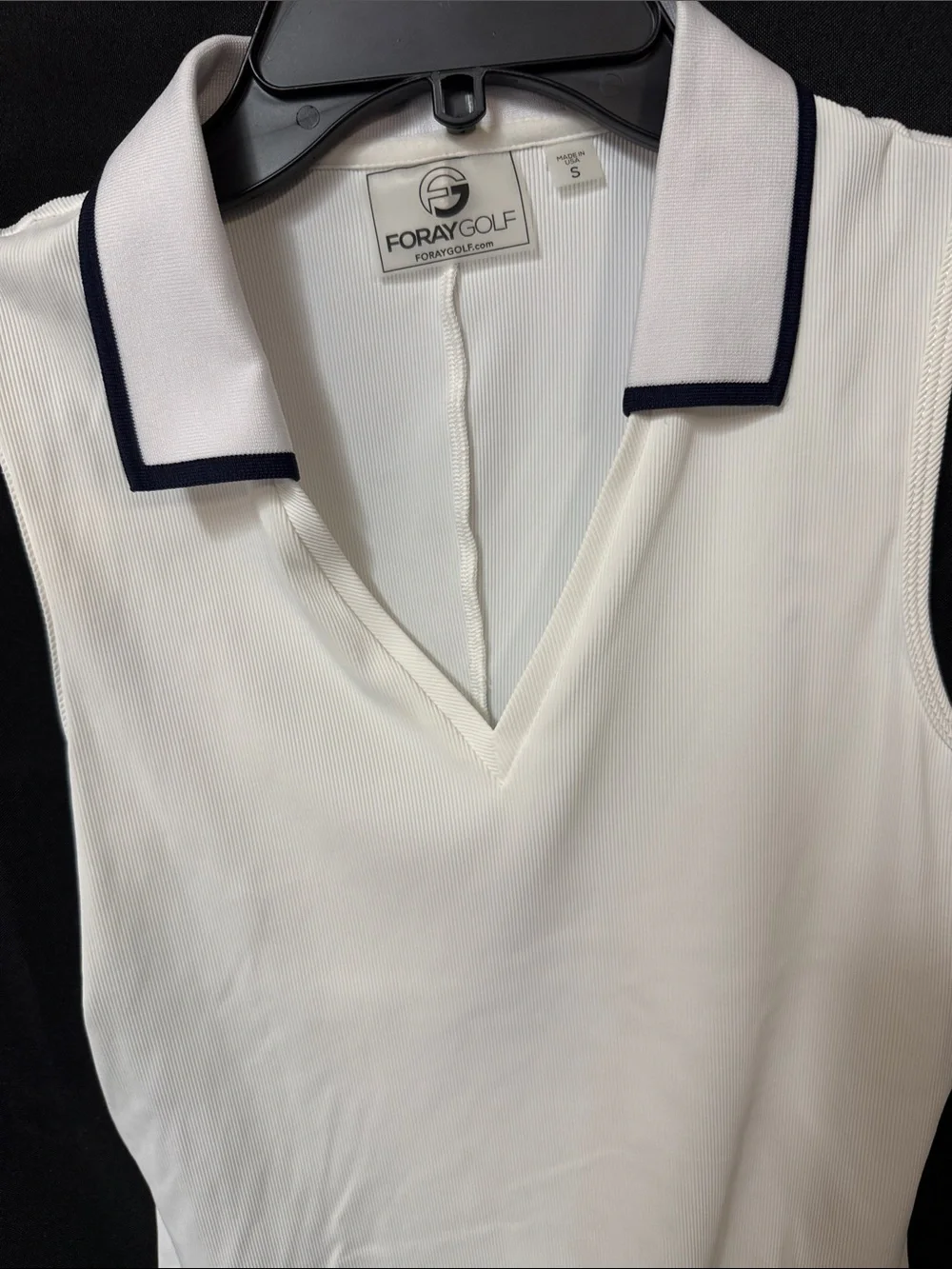 Foray Golf Women's White Sleeveless Polo Tank with Navy Trim